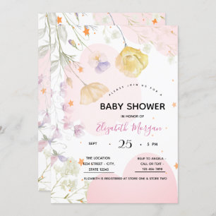 Watercolor Wilflowers,Stars,Clouds Invitation
