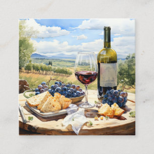Watercolor Wine and Vineyard Background Square Business Card