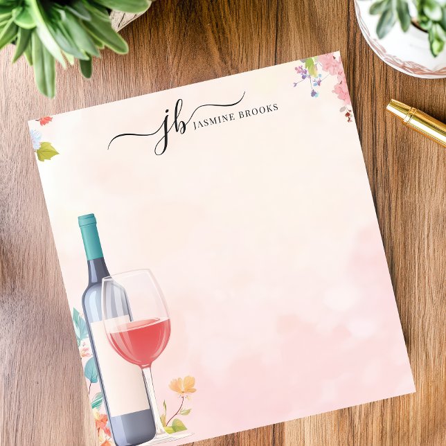 Watercolor Wine Bottle Floral Personalised Notepad (Creator Uploaded)