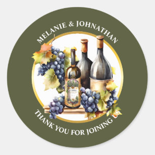 Watercolor wine bottles grapes country grapes classic round sticker