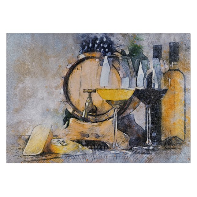 Watercolor Wine & Cheese Still Life  Cutting Board (Front)