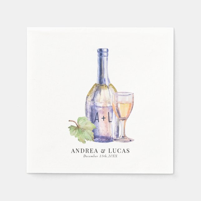 Watercolor Wine | Elegant Engagement Party Napkin (Front)