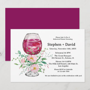 Watercolor Wine Glass Floral Dinner Rehasal Invitation