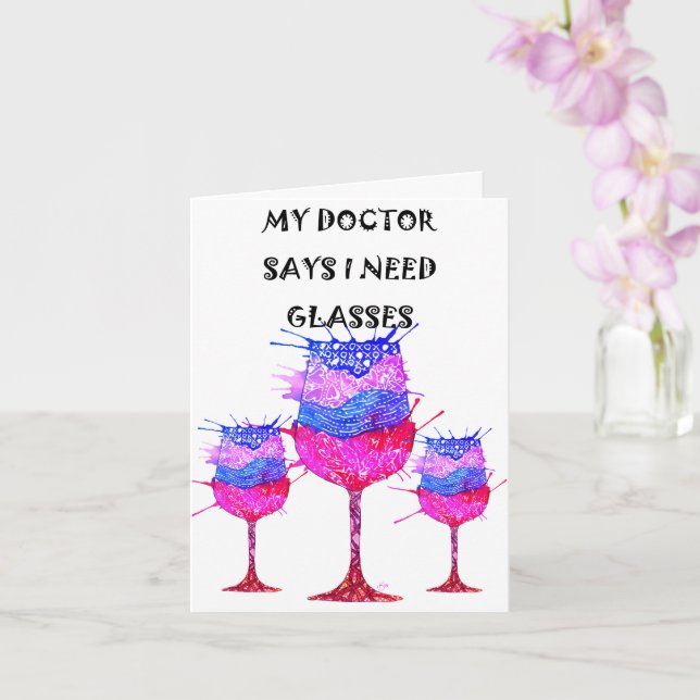 Watercolor Wine Glasses with Words Greeting Card (Orchid)