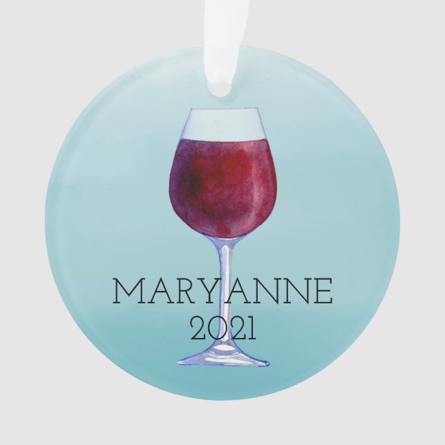 Watercolor Wine Personalised Christmas Ornament (Front)