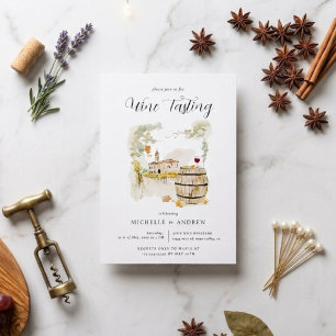 Watercolor Wine Tasting QR Code Wedding Shower Invitation