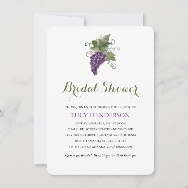 Watercolor Wine Vineyard | Bridal Shower Invitation (Front)
