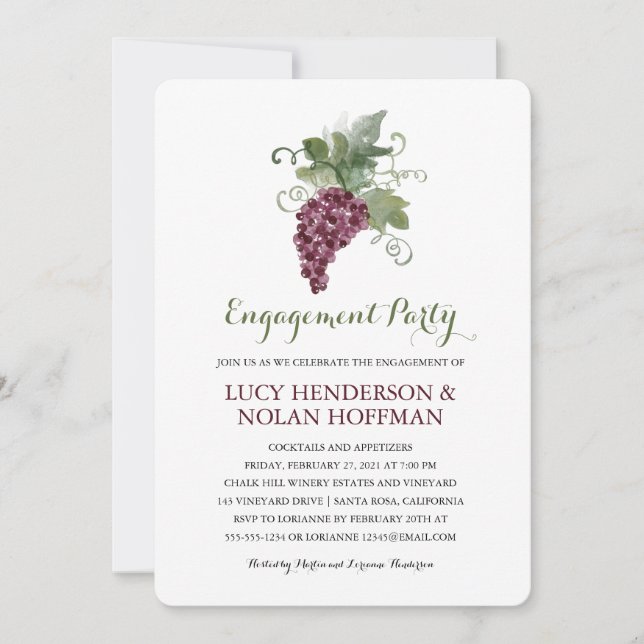 Watercolor Wine Vineyard | Engagement Party Invitation (Front)