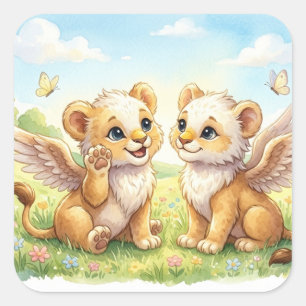 Watercolor Winged Lion Cubs Sticker