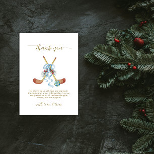 Watercolor Winter All Star Bow Hockey Baby Shower Thank You Card