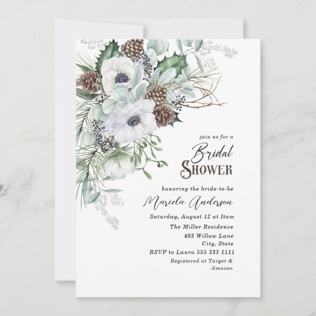  Watercolor Winter Anemones Flowers   Bridal Showe Invitation (Front)