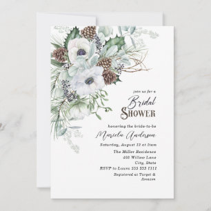  Watercolor Winter Anemones Flowers   Bridal Showe Invitation