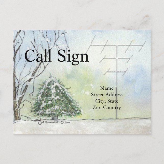 Watercolor Winter Antenna Ham Radio QSL Card (Front)