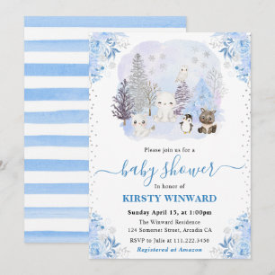 Watercolor Winter Arctic Animals Baby Shower Invitation