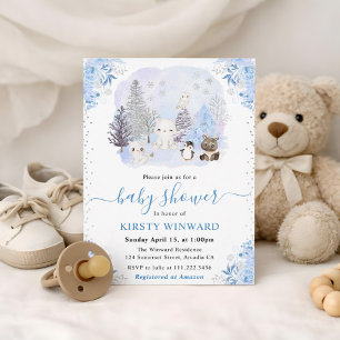 Watercolor Winter Arctic Animals Baby Shower Invitation