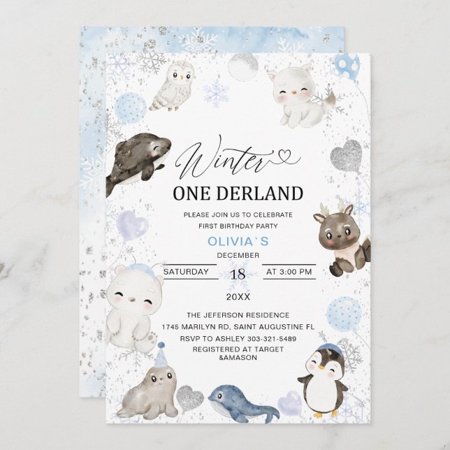 Watercolor Winter Arctic baby is turningInvitation Invitation (Front/Back)