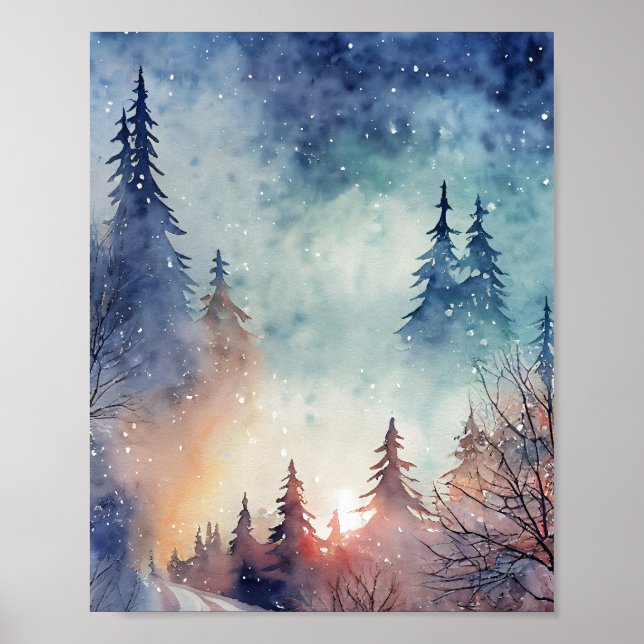 Watercolor Winter Art Wall Poster (Front)