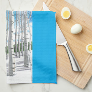 Watercolor Winter Aspen Forest Kitchen Towel