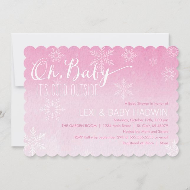 Watercolor Winter Baby Shower Invitation  |  Girl (Front)