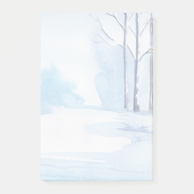 Watercolor Winter Bare Trees Snow Scene Post-it Notes (Front)