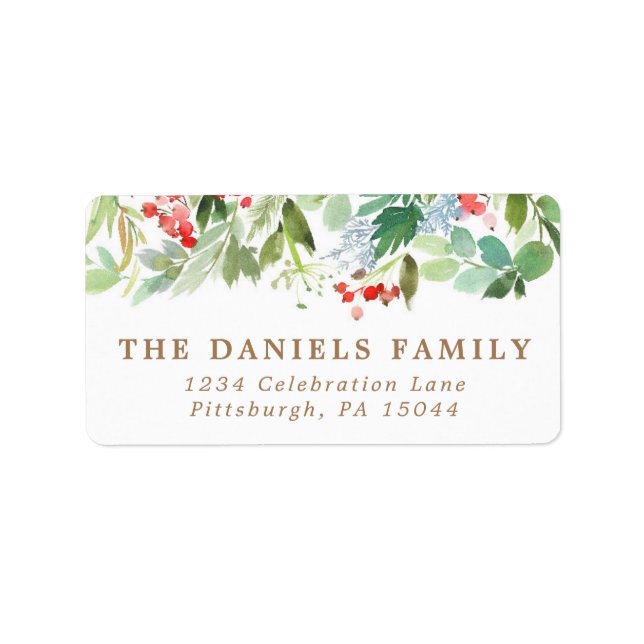 Watercolor Winter Berries and Greenery Label (Front)
