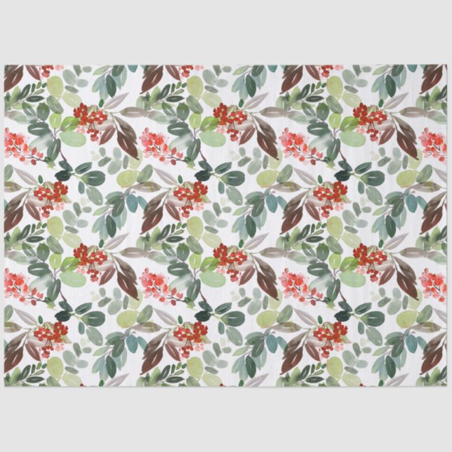 Watercolor Winter Berries & Greenery Christmas Tissue Paper (Front)