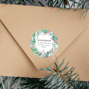 Watercolor Winter Berries Holiday Return Address Classic Round Sticker