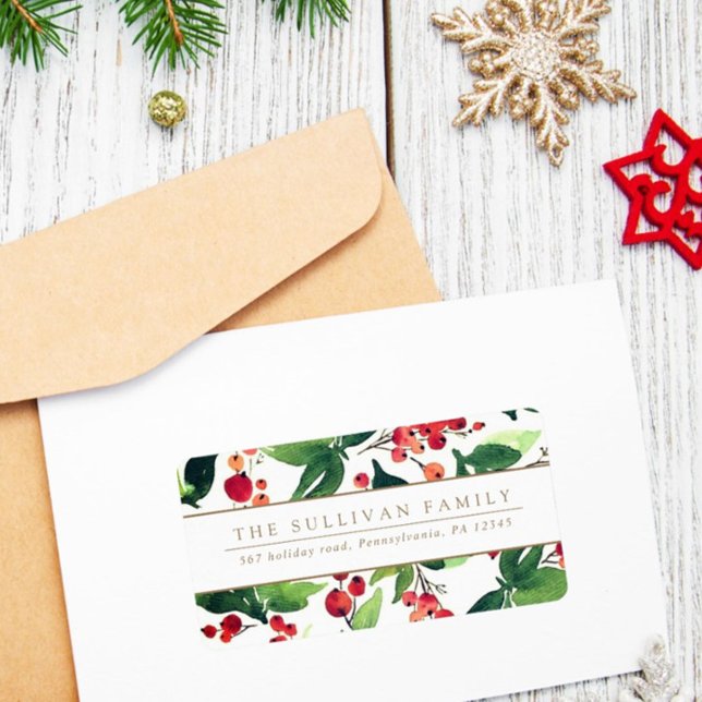 Watercolor Winter Berries & Holly Address Label (Creator Uploaded)