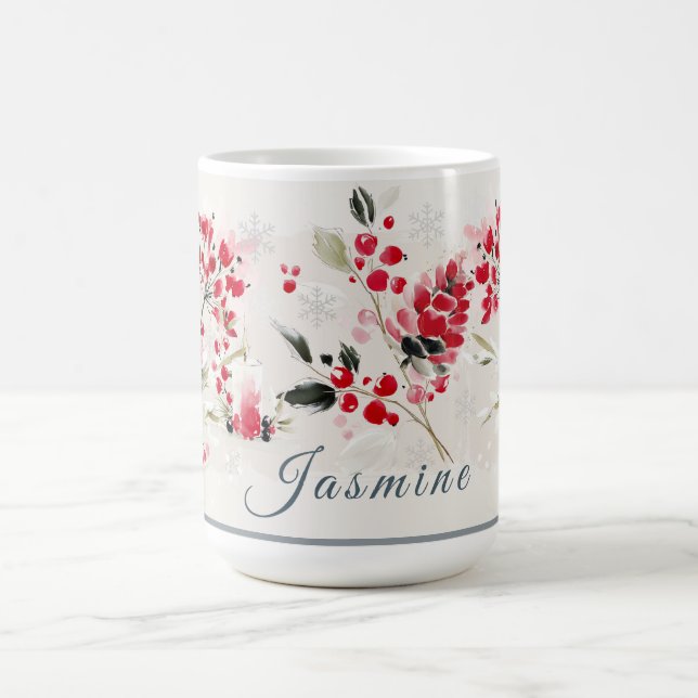 Watercolor Winter Berry Personalised Coffee Mug (Center)