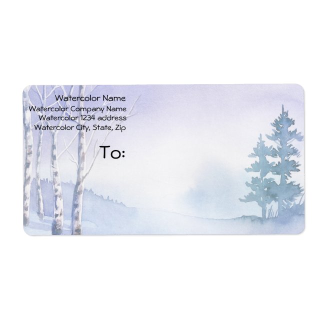 Watercolor Winter Birch Pine Trees Address (Front)