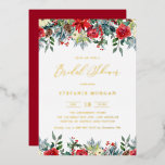 Watercolor Winter Blooms Garland Bridal Shower<br><div class="desc">Invite family and friends with this customisable gold foil bridal shower invitation. It features watercolour garlands of red roses, winterberries and poinsettia flowers with pinecones and greenery accents. Personalise by adding names, date, time, venue and other event details. This winter floral invitation is perfect for winter bridal showers. Matching items...</div>