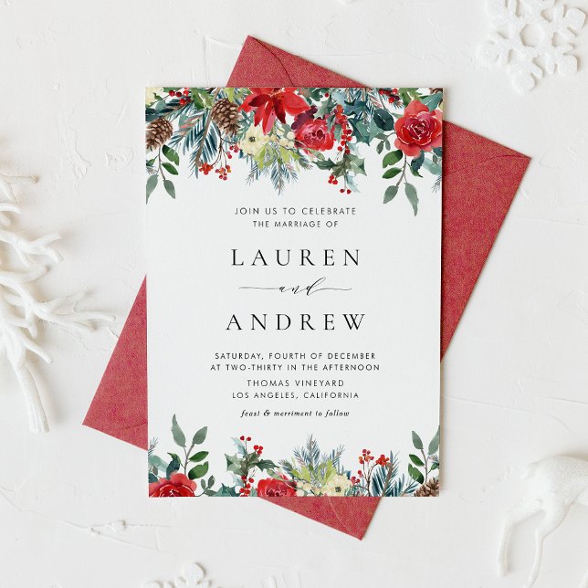 Watercolor Winter Blooms Garland Wedding Invitation (Creator Uploaded)