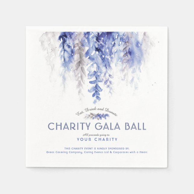 Watercolor winter blue evening charity gala event  napkin (Front)