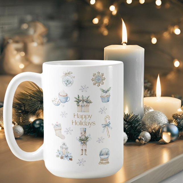 Watercolor Winter Blue Happy Holidays Coffee Mug (Creator Uploaded)