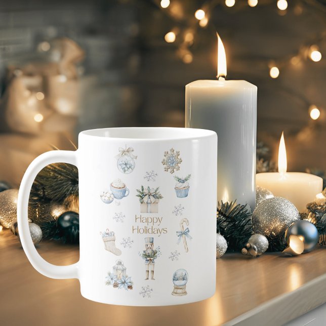 Watercolor Winter Blue Happy Holidays Coffee Mug (Creator Uploaded)
