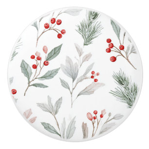 Watercolor Winter Botanical Ceramic Pull