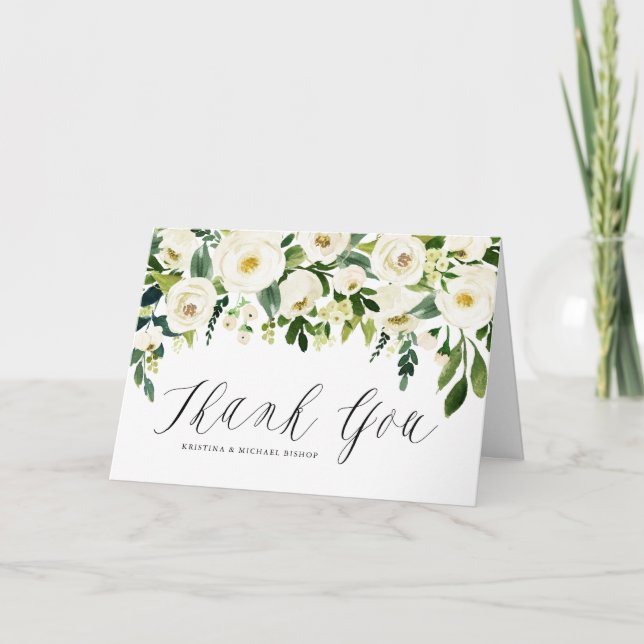 Watercolor Winter Botanical Floral Garland Thank You Card (Front)