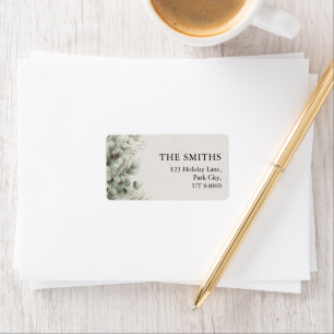 Watercolor Winter Botanical Ivory Holiday Family Label