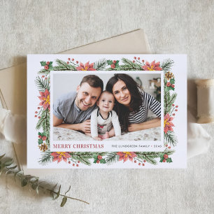 Watercolor Winter Botanicals Merry Christmas Photo Holiday Card