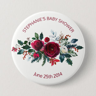 Watercolor Winter Burgundy Flowers 7.5 Cm Round Badge