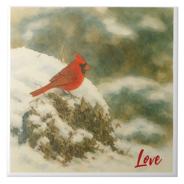 Watercolor Winter Cardinal Tile (Front)