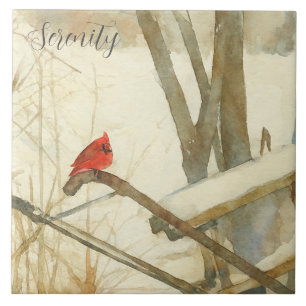 Watercolor Winter Cardinal Tile