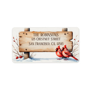 Watercolor Winter Cardinals with Wooden Sign Label