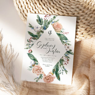 Watercolor Winter Christmas Frame Wedding Party Invitation