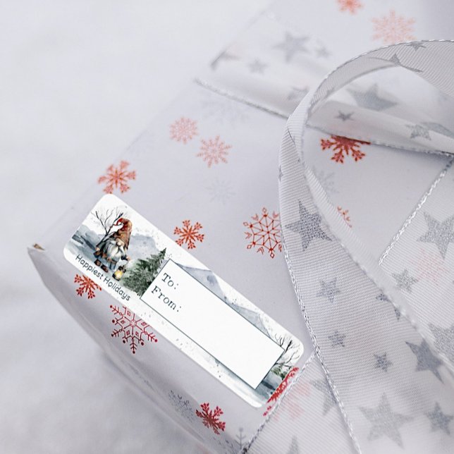 Watercolor Winter Christmas Gnome (Watercolor Winter Christmas Gnome To and From Gift Labels)