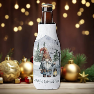 Watercolor Winter Christmas Gnome Bottle Cooler
