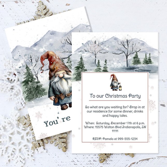 Watercolor Winter Christmas Gnome Holiday Party Invitation (Watercolor Winter Christmas Gnome Holiday Party Invitation)