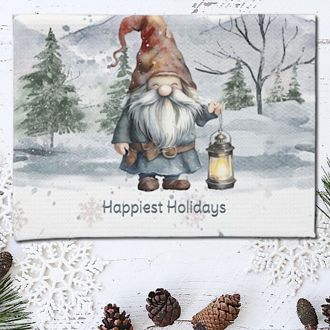 Watercolor Winter Christmas Gnome Tea Towel (Watercolor Winter Christmas Gnome Kitchen Towel)