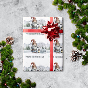 Watercolor Winter Christmas Gnome Wrapping Paper
