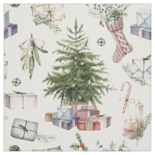 Watercolor Winter Christmas Holidays Fabric